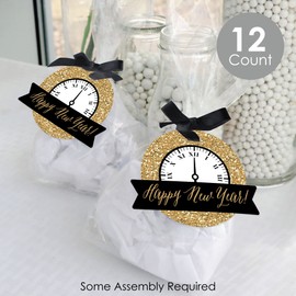 Big Dot of Happiness New Year’s Eve - Gold - New Years Eve Party Clear Goodie Favor Bags - Treat Bags With Tags - Set of 12