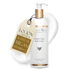 MARIE D' ARGAN Loción Corporal Hidratante 360ml, Nutre, Repara Y Suaviza Piel Seca, Textura Ligera No Grasosa, Con Aceite De Argán, Jalea Real, Vitamina E Y Karité