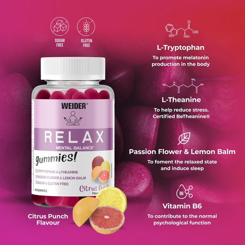 Weider Relax Gummies (40 Gums) Citrus Punch Flavour. Gummies with