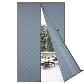Risareyi Magnetic Thermal Insulated Door Curtain Size 34x82 inch, Weatherproof PU Thick Polyester Filling Grey Door Cover Privacy Screen Door Insulation for Winter Cold Protection, Automatic Closing