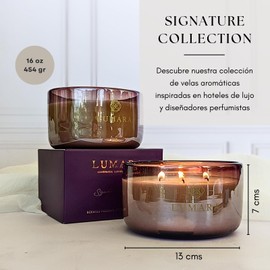 LUMARA | Vela aromática de lujo con cera natural de coco y aceites esenciales, 120 horas duración, vidrio soplado, 454 gr, aroma inspirado en hotel de lujo (Southern Fields)