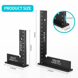 Engineer's Square Set, 2 Pieces, Size 100 x 70 mm and 150 x 100 mm, Carpenter's Square with Measuring Scale (cm), Metal Angle 90 Degrees, Stop Angle Metal for Precise Work in Metal Construction and