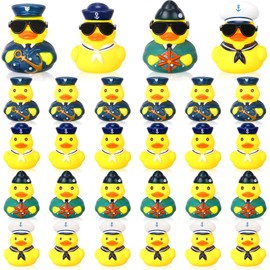 Motionchic 36 Pcs Cruise Ships Rubber Ducks Bulk with Sunglasses 2.4 Inch Military Rubber Cruise Uniform Armed Forces Squeaky Bath Duck Toy Birthday Baby Shower Party Favors