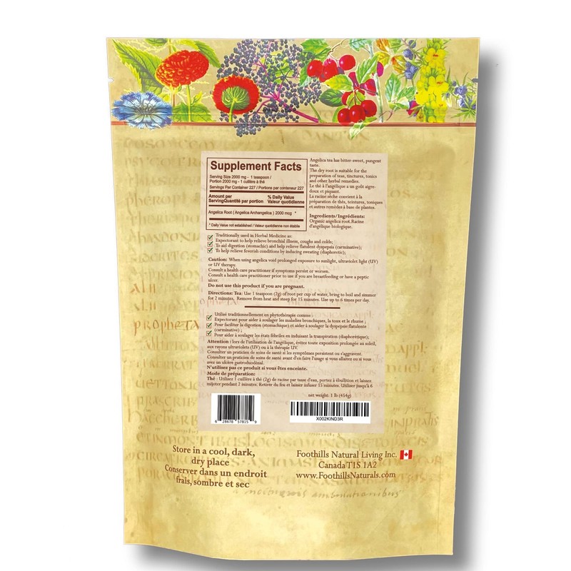 Foothills Naturals Angelica Root Organic - 1 lb (454g) Cut