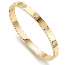 Gold Bracelets for Women 14K Gold Plated Friendship Love Bangle Bracelets Cubic Zirconia Stainless Steel Bracelet Jewelry Christmas Valentines Birthday Gifts for Women