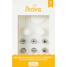 Decora 9 Pcs Starter Set for Piping Decoration, Stainless Steel Silver, 17.5 x 11 x 5.5 cm