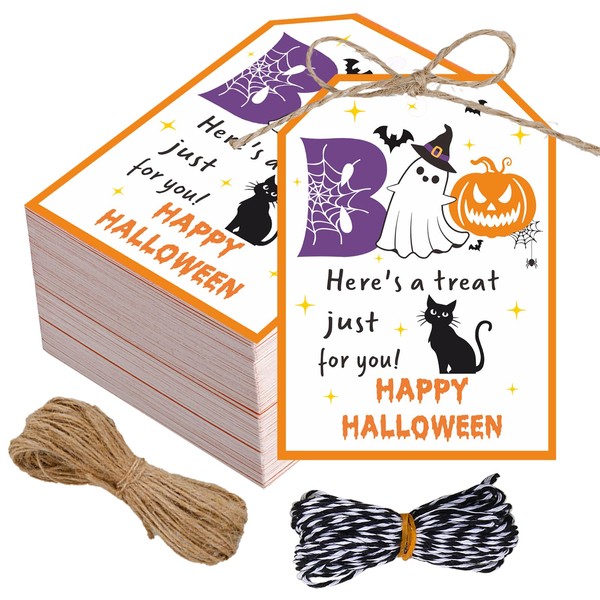 100 Pcs Halloween Ghost Tags with String for Boo Baskets