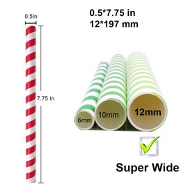 Boba Straws Disposable Bubble Tea Smoothie Straw Jumbo Milkshake Drinking Paper Straws Biodegradable Extra Super Wide 0.5" Large for Tapioca Pearls Party Supplies Decorations Colorful 50 Pack