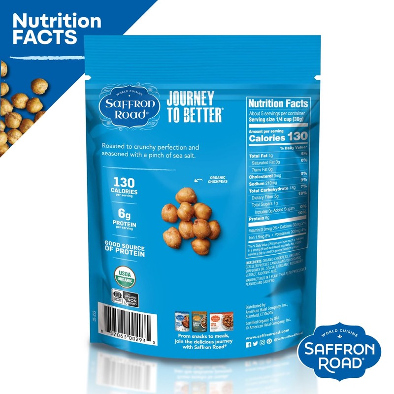 Saffron Road Roasted and Crunchy Sea Salt Chickpeas | High