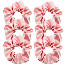 6 Pack Soft Charmeuse Sleep Hair Scrunchies Bright Satin Hairstyle Ponytails Holder Hair Scrunchy Elastic Hair Bands Ties Hair Accessories Pineapple Hair Wrist Band for Women Girls Bridesmaid Curly