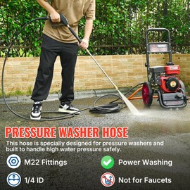 YAMATIC Pressure Washer Hose 50FT 1/4" ID, Standard (2) M22 Brass Fittings, 3200 PSI Kink-Resistant Replacement for Ryobi, Troy Bilt, Greenworks, CRAFTSMAN M22 Threads Power Washers