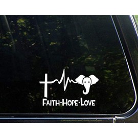 Diamond Graphics Faith Hope Love Elephant (6" X 3-3/4") Die Cut Decal Bumper Sticker for Windows, Cars, Trucks, Laptops