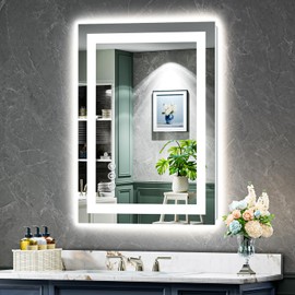 YEELAIT 24x32 Inch LED Bathroom Mirror with Lights Front and Backlit Lighted Vanity Mirror for Bathroom Wall with 3 Colors Dimmable Anti-Fog Memory Shatter-Proof IP54 Waterproof Horizontal/Vertical