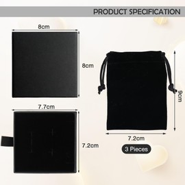 VEGCOO 3 Pcs Cardboard Jewelry Box with 3 Pcs Velvet Bag, Black Jewelry Gift Box Packaging Accessories, Mini Jewelry Gift Boxes Small Gift Box, Small Gift Boxes for Bracelets Necklaces Earrings Rings