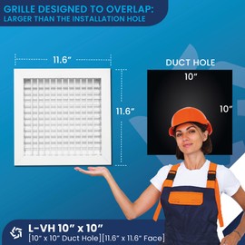10" x 10" Duct Hole [11.6" x 11.6" Face] Aluminum Double Deflection Adjustable Air Supply Register Without Damper - Full Vertical/Horizontal Airflow Control - HVAC Wall Vent Cover