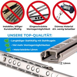 Drawer Rails 2 Pieces Partial Extension made of Steel, High Stability, 10 kg per Pair
