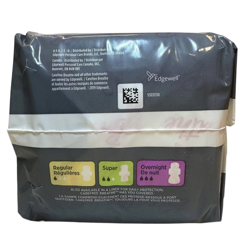 Carefree Breathe Ultra Thin Pads Irritation Free Protection Overnight 12
