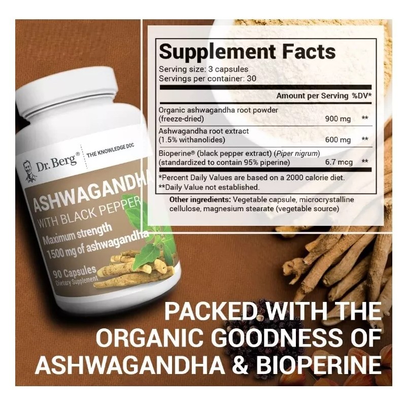 Dr Berg Ashwagandha with Black Pepper Supplement, Mood and Stress