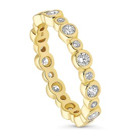BERRICLE Sterling Silver Bubble Wedding Rings Bezel Set Round Cut Cubic Zirconia CZ Anniversary Eternity Ring for Women, Yellow Gold Flashed Size 6