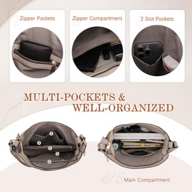 VX VONXURY Hobo Bags for Women, Stylish Tote Handbag Faux Leather Shoulder Bags with Side Pocket and Detachable Long Strap for Work Travel,Khaki Braid