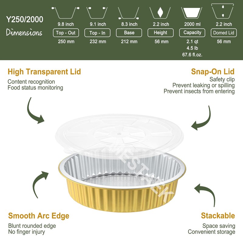 MESTAEK 10" Aluminum Foil Pans with Lids (5 Pack), Heavy