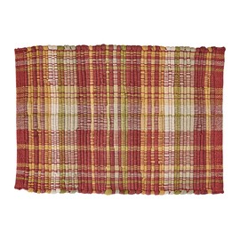 Split P Astor Plaid Chindi Placemat Set of 4, Red & Gold Woven 13" X 19" Tartan Place Setting for Farmhouse, Country & Holiday Decor, Reusable Blended Cotton Table Mat for Everyday Use, Hand Wash