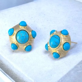 Turquoise Earrings Yellow Gold Plated with Turquoise Stud Earrings