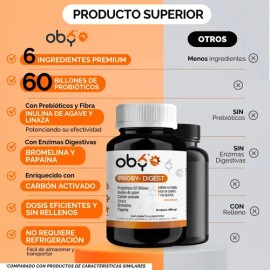 Probioticos 60 billones con Prebioticos, Enzimas Digestivas, Inulina Agave, Fibra, Carbón Activado | Vitaminas Mujer y Hombre Oby 60 capsulas
