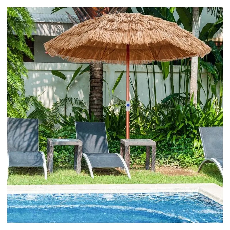 Thatched Patio Umbrella 6 Ft Tilt Design Wood Pole Straw
