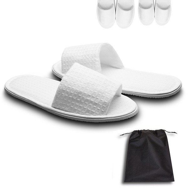 echoapple 10 Pairs of Waffle Open Toe White Slippers-Two Size Fit Most Men and Women for Spa, Party Guest, Hotel and Travel, Washable and Non-Disposable (Large, White-10 Pairs)