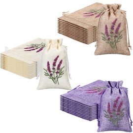 Sunnymove 30 Pcs Embroidered Lavender Sachet Bags 5.7 x 4.1 Inches Sachet Empty Bags Small Drawstring Lavender Jute Pouch for Spice Jewelry Wedding Favor Bag Car Decorations