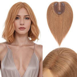 S-noilite Real Human Hair Toppers for Women 10x12cm Large Base Golden Brown Hair Topper Wigs for Thin Hair Topper Hair Piece Wiglets to Cover Grey Hair Roots(10 Inch,Golden Brown)