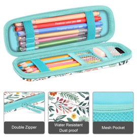 FINTIE Pencil Case for Adults, EVA Hard Shell Shockproof & Waterproof 8 Pens + Accessories Organizer Case with Compartments for Office, School, College & Travel, Spring flower, Pocket organiser