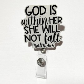 Scripture Badge Reel ‚Äì Inspirational Bible Verse ID Holder with Optional Glitter, Durable Design for ID, Keys & Cards, Ideal for Christians:_GOD is within her, black font_no
