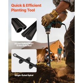 VEVOR Auger Drill Bit for Planting Set of 2, Ø3.15 x 11.81 in & Ø1.57 x 8.67 in, Spiral Drill Bit for 3/8'' Hex Drive Drills, Heavy Duty Bulb Planter Tool, Hole Drilling Attachments for Digger