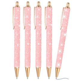 PATIKIL Glitter Ballpoint Pen, 5Pcs Sparkly Fancy Sequins Glitter Pen Retractable Press Metal Journaling Writing Pens Black Ink for Women Girls Office Birthday, Pink