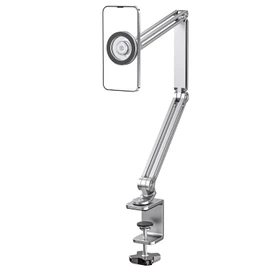 Magnetic Gooseneck Phone Holder for Bed & Desk, Adjustable Arm with Strong Suction Base, Compatible with iPhone 12-15/Magsafe & Android (Includes Metal Ring)