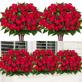 KHOYIME Artificial Flowers for Outdoors, 3PCS Red Fake Impatiens Flower Bouquet Faux Silk Floral Stems Plants Bulk UV Resistant Indoor Decorations for Table Centerpieces Home Garden Wedding Decor