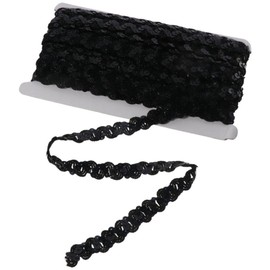 hobbyhub 15 Yard Elastic Sequin Trim, Black 0.6 Inch 2-Row Fabric Ribbon Lace Trim for Wedding Dress Decor, DIY Sewing Crafts