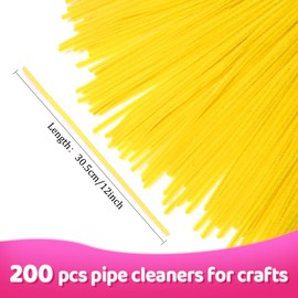 Praisebank Pipe Cleaners for Crafts (200pcs in Yellow), 12 inch Long Pipe Cleaners, Yellow Pipe Cleaners.