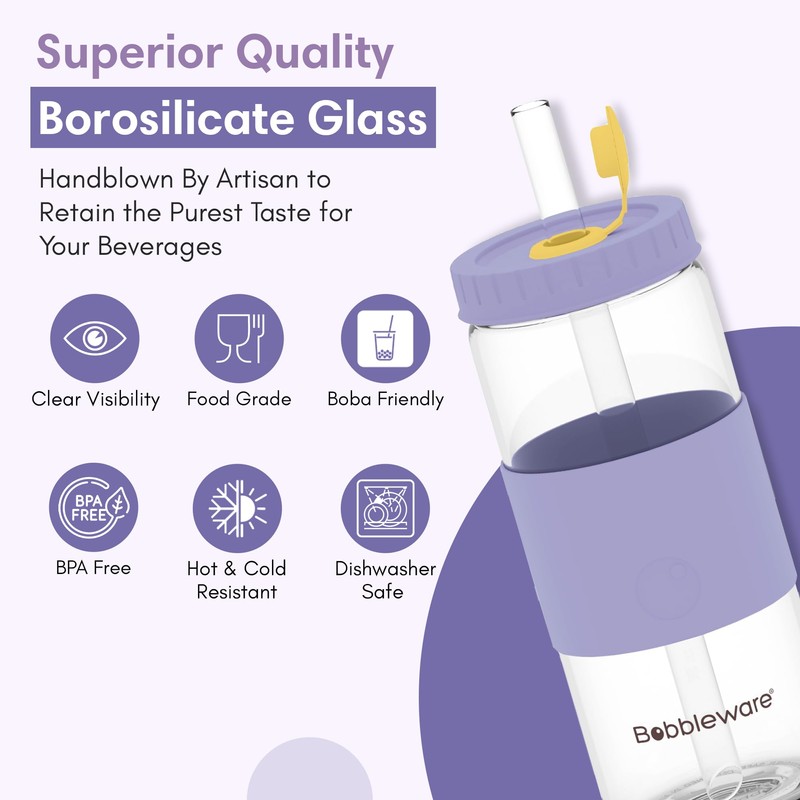 Borosilicate Boba Cup, Glass Bubble Tea Cup, Tumbler with Lid