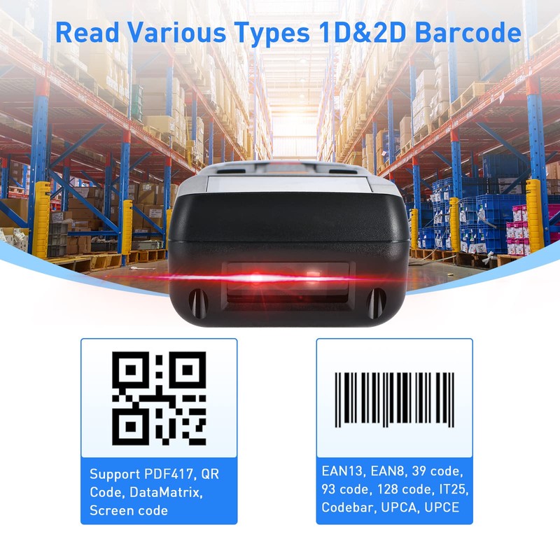 JRHC Inventory Barcode Scanner, Wireless Barcode Scanner 1D 2D &