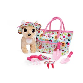 ChiChi Love Happy Gardening, Chihuahua Plush Dog with Garden Hat, Cute Garden Bag and 6 Pieces Garden Tool, 20 cm, from 3 Years