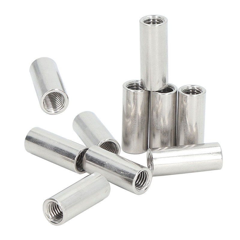 10 Pcs Round Coupling Nut M10x1.5 L35mm Stainless Steel Round