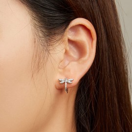Cute Dragonfly Small Hoop Earrings Sterling Silver 925 Cubic Zirconia Crystal Cartilage Tragus Earrings Huggie Hoops Lever Back Studs Earring Dainty Jewelry Gifts for Women