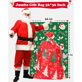 Large Christmas Gift Bags, 4PCS 56"X 36" Jumbo Extra Large Gift Bag, XL Christmas Bags for Wrapping Oversized Giant Huge Gifts, XXL Plastic Gift Bags for Presents, Xmas Santa Big Holiday Gift Bags