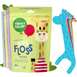 SMARTLIFECO Biodegradable Kids Flossers - Fluoride Free & Plant Based | Eco Friendly Dental Floss Picks for Children | Fun Animal Flossing Sticks for Toddlers Teeth | Compostable (200 Pack, Mint)
