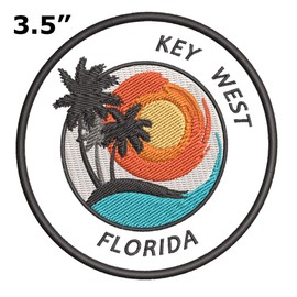 Key West, Florida Sunset Scene Embroidered Premium Patch DIY Iron-on or Sew-on Decorative Badge Emblem Vacation Souvenir Travel Gear Clothes Appliques