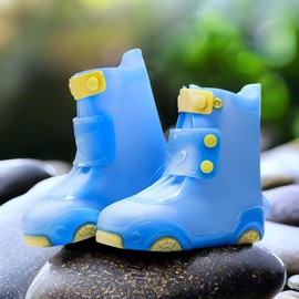 JEVRKAPZ Kids Waterproof Rain Shoe Covers，Reusable Foldable Toddler Rain Shoes，Washable Silicone Non-Slip Rain Shoe Protectors，Durable Children Waterproof Boots for Boys Girls