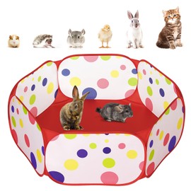 Pawaboo Small Animals Playpen, Waterproof Small Pet Cage Tent with Strong Steel Wire Frame, Portable Outdoor Yard Fence for Chick/Kitten/Puppy/Guinea Pig/Rabbits/Hamster/Chinchillas, Red + Polka Dots